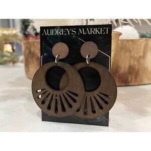 NEW Wood Starburst Mid Century Cutout Statement Earrings